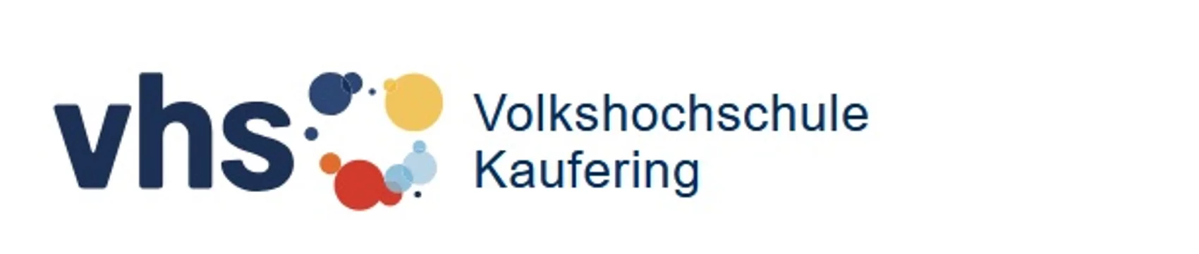 Logo der Volkshochschule Kaufering, mit runden Punkten blau gelb rot