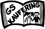 Logo Grundschule kaufering, gemaltes aufgeklapptes Buch mit zwei Kindern